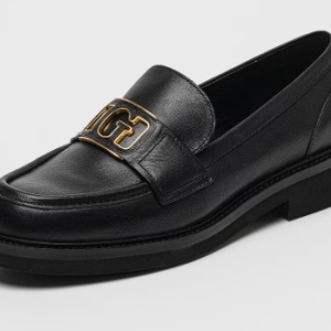 GUESS, Pantofi loafer din piele cu logo, Negru, 40, Resigilat, Grad A