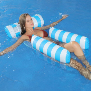 Hamac gonflabil pentru piscina XZSUN, nailon/PVC, alb/albastru, 130 x 122 cm - Img 4