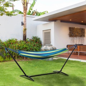 Hamac suspendat cu suport Re-Bloom, bumbac sintetic/metal, negru/verde/albastru, 310 x 117 x 105 cm, Resigilat, Grad A - Img 4