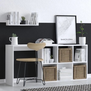 Hanah Home birou 74x45x145 cm, PAL 18mm melaminat, alb - Verificat A · Re-Bloom - Img 2