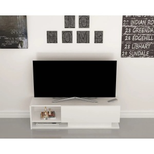 Hanah Home comoda TV living 120x35x31.8 cm, PAL 18mm, rafturi multiple, fixabil perete, alb - Verificat A · Re-Bloom - Img 2