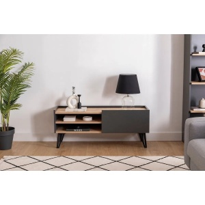 Hanah Home comoda TV, PAL melaminat/cadru metal, 120x38.6x49.6 cm, grosime 18mm, safir/antracit - Verificat A · Re-Bloom - Img 5