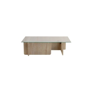 Hanah Home masuta de cafea 105x65x30 cm, blat sticla calita 100%, cadru PAL 18mm melaminat, travertin - Verificat A · Re-Bloom