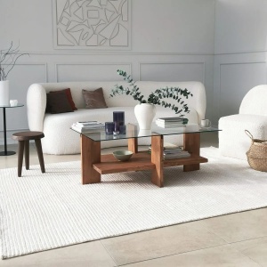 Hanah Home masuta de cafea, sticla securizata/lemn masiv, 105x60x40 cm, natur - Verificat A · Re-Bloom - Img 4