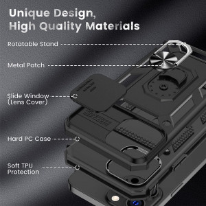 Husa de protectie cu inel compatibil cu iPhone 13 Pro Max HWeggo, policarbonat/poliuretan, negru, 6,7 inchi - Img 4