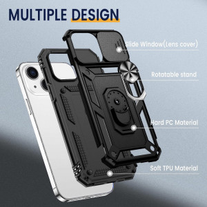 Husa de protectie cu inel compatibil cu iPhone 14 Pro HWeggo, policarbonat/poliuretan, negru 6,7inchi - Img 6