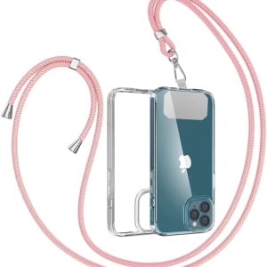 Husa de protectie cu snur pentru iPhone 11 Pro Gumo, TPU/poliester, transparent/roz, 5,8 inchi