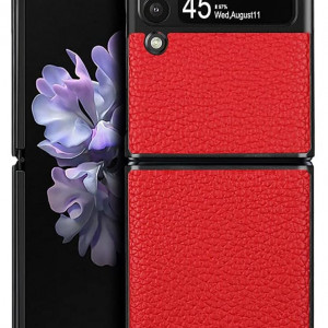 Husa de protectie pentru  Galaxy Z Flip 4 WEYNRBOX, piele PU, rosu/negru, 6,7 inchi