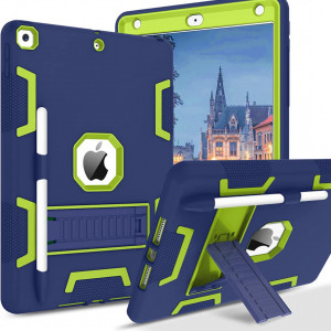 Husa de protectie pentru iPad 9/8/7 BENTOBEN, policarbonat/silicon, albastru/verde - Img 1