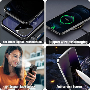 Husa de protectie pentru iPhone 14 Pro ZJRUI, magnetica, sticla securizata/metal, argintiu, 6,1 inchi - Img 3