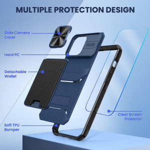 Husa de protectie slot pentru card glisant compatibila cu iPhone 14 Pro 5G 2022 HWeggo, policarbonat/poliuretan, albastru, 6,7 inchi - Img 6