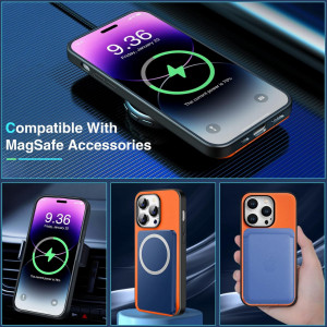 Husa magnetica pentru iPhone 14 MAX UNDEUX, piele PU, portocaliu, 6,7 inchi - Img 6