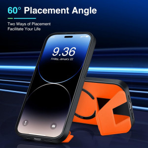 Husa magnetica pentru iPhone 14 UNDEUX, piele PU, portocaliu, 6,1 inchi - Img 5