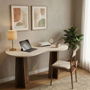 Infini birou 120x60x75 cm, PAL melaminat 18mm, travertin / nuc - Verificat A · Re-Bloom - Img 4