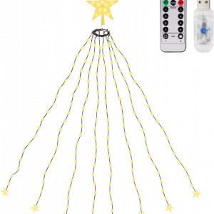 Instalatie si stea pentru bradul de Craciun Salcar, LED, alb cald, 150 cm