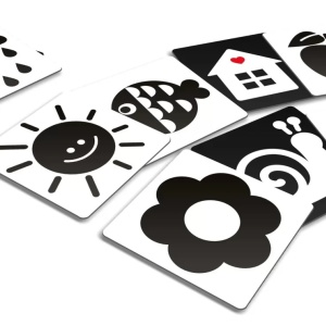Joc educational pentru bebelusi, Flash Contrast Cards, Carduri alb-negru pentru acuitate vizuala, KuKiKuk Efko, 12 piese, 24 imagini mari contrastante, carton gros, varsta 0-6 luni - Img 2
