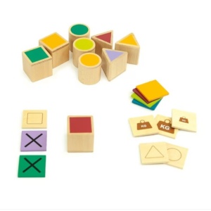 Joc educativ pentru copii si copii nevoi speciale didactic, Andreu Toys, Invatam despre culori, greutati, forme geometrice si atribute, din lemn, 21 piese