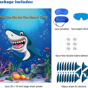 Joc pentru copii cu poster cu rechin si autocolante Fowecelt, hartie, albastru, 73 x 48 cm - Img 3