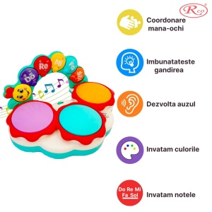 Jucarie Interactiva Muzicala cu functii si lumini, mini toba Omiduta RCO, 26x24x6 cm, +12 luni, WW7015 - Img 4