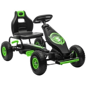 Kart cu pedale copii 5-12 ani, scaun reglabil, metal/PP, 121x58x61cm, Verde/Negru - Verificat A · Re-Bloom