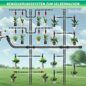 Kit complet de irigare prin picurare Annhua, plastic, multicolor, 154 piese