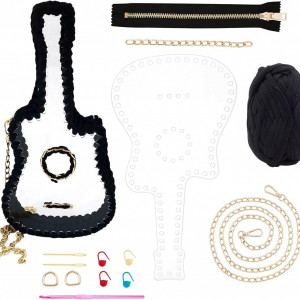 Kit de tricotat in forma de chitara Wadorn, acril/metal/bumbac, negru/auriu, 17 piese, 18 x 35 x 7 cm