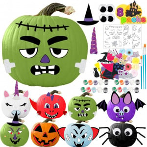 Kit pentru pictat/decorat dovlecii pentru Halloween JOYIN, hartie/vopsea/textil, multicolor