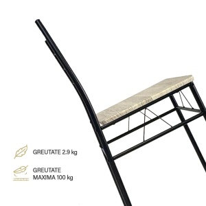 Kiwari Aika set masa + 4 scaune, MDF/metal, masa 110x70x75cm 9.4kg + scaune 36x44x82cm 2.9kg, inaltime sezut 45cm, capacitate masa 30kg/scaun 100kg, lemn deschis/negru - Verificat A · Re-Bloom - Img 4