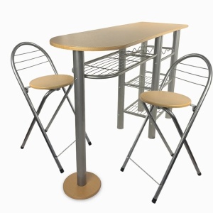 Kiwari Dion set masa + 2 scaune, MDF/metal, masa 120x40x78cm 14.2kg + scaune 37x47x78cm 2.65kg, capacitate masa 30kg/scaun 100kg, fag natural/negru - Verificat A · Re-Bloom