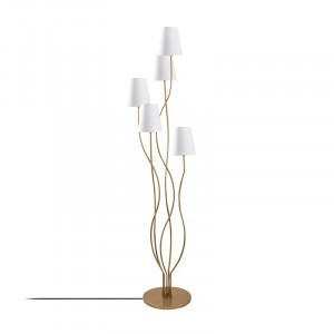 Lampadar Okamoto, 5 lumini, metal/textil, alb/auriu, 44 x 44 x 160 cm