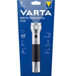 Lanterna LED Varta Brite Essential F20, 40 lm, 2xC, Aluminiu/cauciuc, Resigilat, Grad A