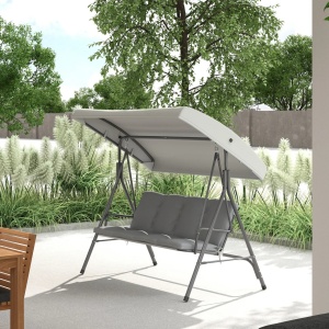 Leagan de gradina pentru 3 persoane Re-Bloom, otel/poliester, 172x110x156 cm, acoperis reglabil 168x110 cm, perne incluse, 210 kg, gri deschis - Verificat A · Re-Bloom - Img 2