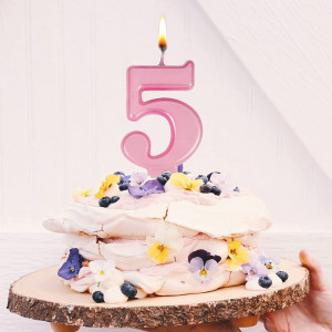 Lumanare pentru tort Uvtqssp, cifra 5, ceara, roz, 8 cm - Img 3