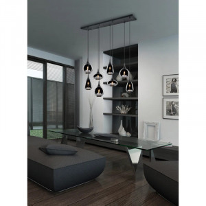 Lustra tip pendul Adjua, 8 lumini, metal/sticla, negru/crom, 20 x 115 x 150 cm