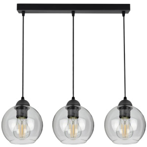 Lustra tip pendul Lolas, 3 lumini, metal/sticla, negru/transparent, 13 x 15 x 70 cm