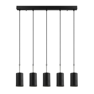 Lustră tip pendul Mavek cu 5 becuri E27, cadru metalic negru cu elemente sticlă, înălțime ajustabilă 40-120cm