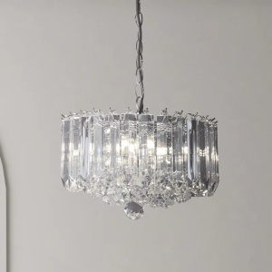 Lustra tip pendul Nessa, 4 lumini, metal/acril, argintiu, 35 x 27 x 120 cm