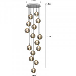 Lustra tip pendul Zahra, 15 lumini, metal/sticla, gri, 41 x 320 cm