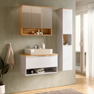 Malba blat mobilier baie 80x48x2 cm, PAL acoperit, decor stejar Wotan - Verificat A · Re-Bloom - Img 3