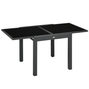 Masa gradina extensibila, blat sticla, aluminiu, 80-160x80x75cm, Negru - Verificat A · Re-Bloom