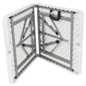 Masa plianta dreptunghiulara pentru Banchet/Evenimente/Catering, picioare metal pliabile, L 123 cm, l 61 cm, h 74 cm, alb, Resigilat, Grad A - Img 3