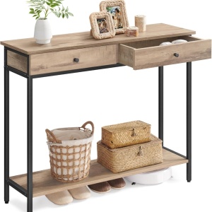 Masa tip consola Vasagle, 2 sertare, PAL/otel, negru/maro, 30 x 100 x 80 cm
