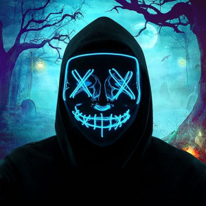Masca de Halloween Digi4U, LED, PVC, negru/albastru, 18,7 x 21,5 cm