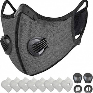 Masca de protectie praf M cu filtru de carbon si supape pentru motocicleta HONYAO, gri, fibra de carbon/nailon/bumbac, cu 8 filtre suplimentare - Img 1