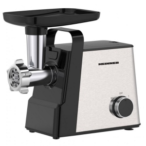 Masina de tocat Heinner MeatMaster HMG-2100SS3, Putere 2100W, 2 viteze, Cutit inox, Accesoriu Rosii, Kibbe, Carnati, Negru/Inox