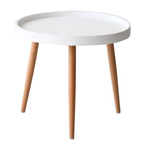 Masuta cafea rotunda, AB360, cadru lemn, blat polipropilena, 49.5x44.5 cm, alb