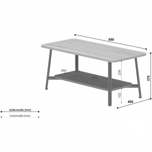 Masuta de cafea Teddi Inosign PAL/metal, natur/negru, 85 x 40 x 37 cm