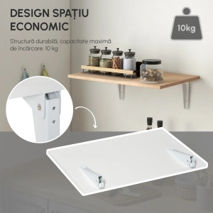 Masuta de perete rabatabila, MDF/metal, alb, 60 x 40 x 20 cm, Resigilat, Grad A - Img 2