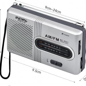 Mini radio portabil Minshuxi, AM/FM, plastic/metal, argintiu/gri, 9,5 x 2 x 5,5 cm