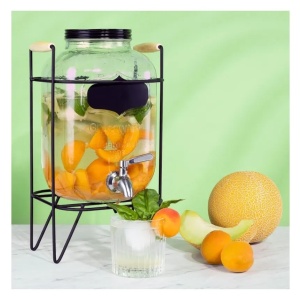 Navaris dozator bauturi sticla borosilicata rainbow irizat, 5L, Ø16x27cm, 2kg, robinet inox, stand metalic, manere lemn, rezistenta -20°C/300°C, transparent/rainbow - Verificat A · Re-Bloom - Img 3